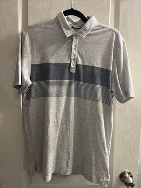 Travis Mathew Light Gray Polo with Navy Stripe